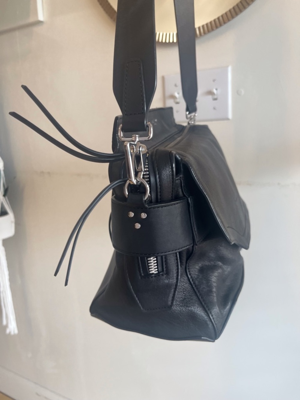 rag & bone Black Faux Leather Shoulder Bag with Wide Strap - Picture 8 of 10